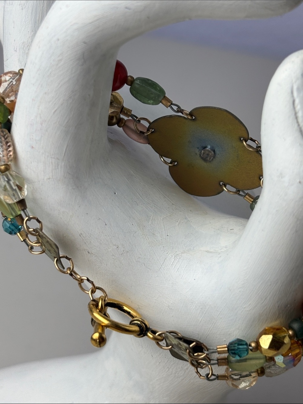Vintage Holly Yashi Gem Multi Bead Niobium Sacred Geometry & Ruby Center Bracele - Picture 7 of 8